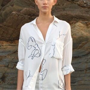 Paloma Wool Cream Button Down with Artistic Line Design